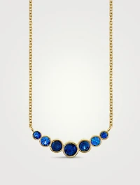 14K Gold Graduated Bezel Curve Bar Necklace With Sapphires