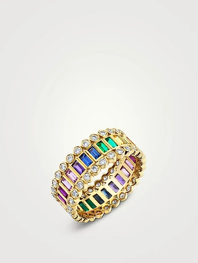 14K Gold Eternity Band With Rainbow Sapphires And Diamonds