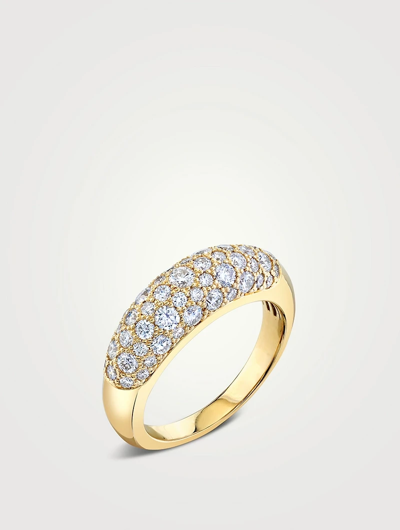 Small 14K Gold Puffy Dome Ring With Diamonds