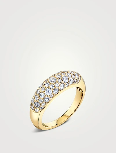 Small 14K Gold Puffy Dome Ring With Diamonds