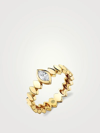 14K Gold Marquise-Eye Ring With Diamond