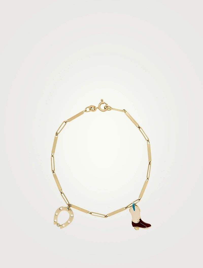 9K Gold Deco Tubitos Cowboy Charm Bracelet