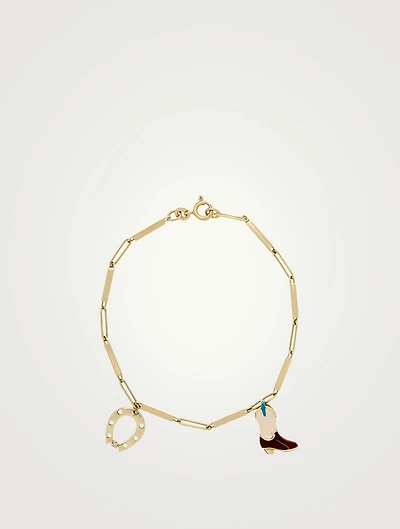 9K Gold Deco Tubitos Cowboy Charm Bracelet