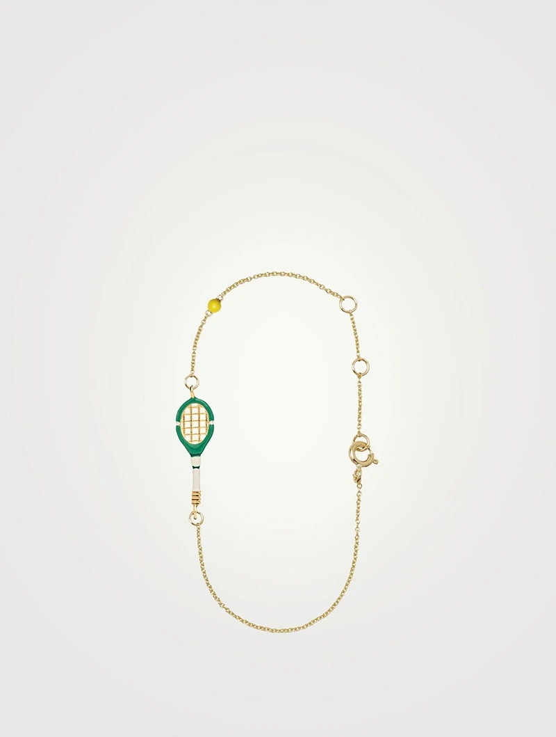 9K Gold Tennis Pelota Enamel Bracelet