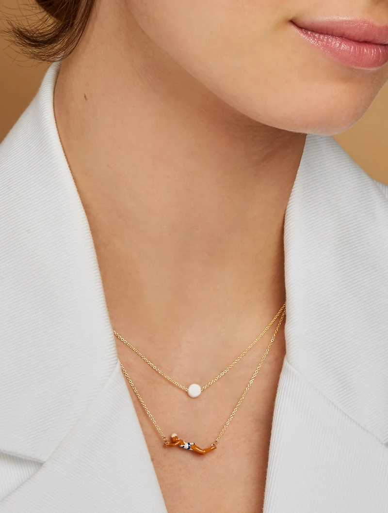 9K Gold Nadadora Rayada Enamel Chain Necklace
