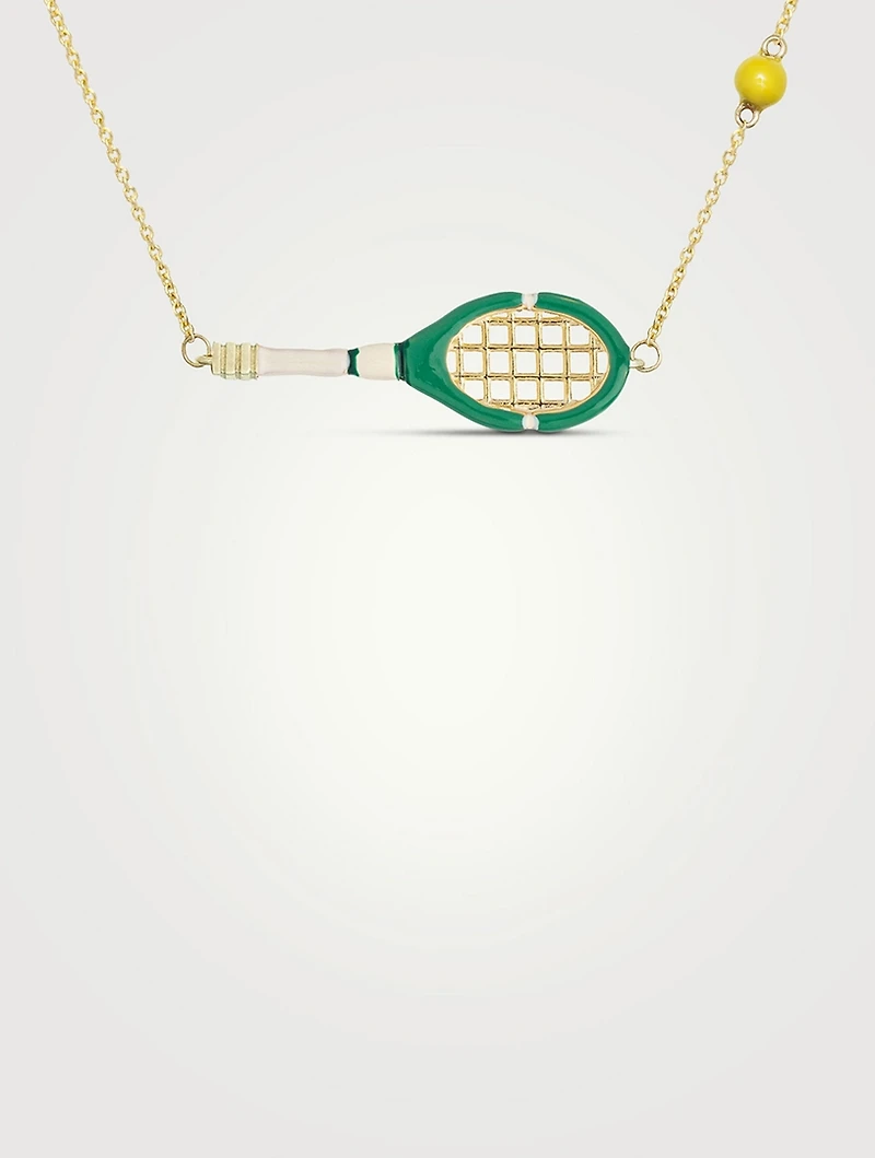 9K Gold Tennis Pelota Enamel Necklace
