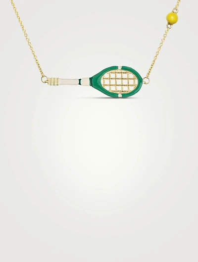 9K Gold Tennis Pelota Enamel Necklace
