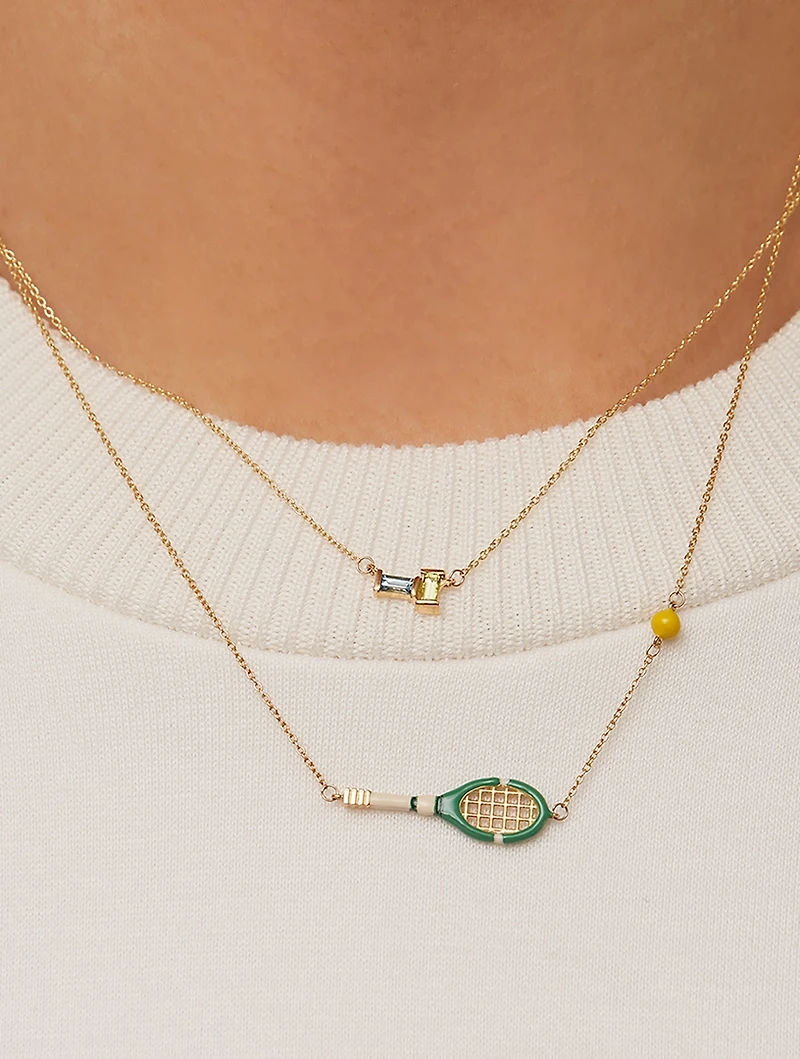 9K Gold Tennis Pelota Enamel Necklace