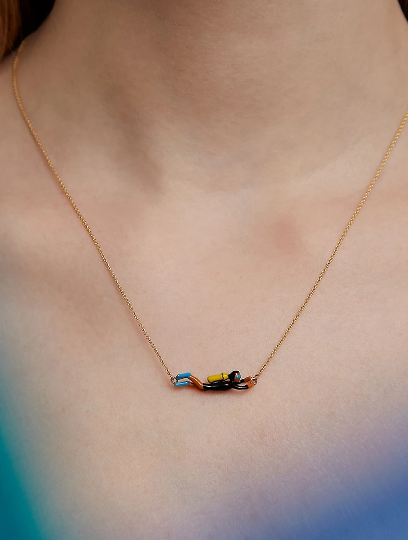 9K Gold Sub Diver Pendant Necklace