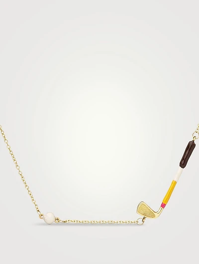 9K Gold Golf Pelota Enamel Pendant Necklace