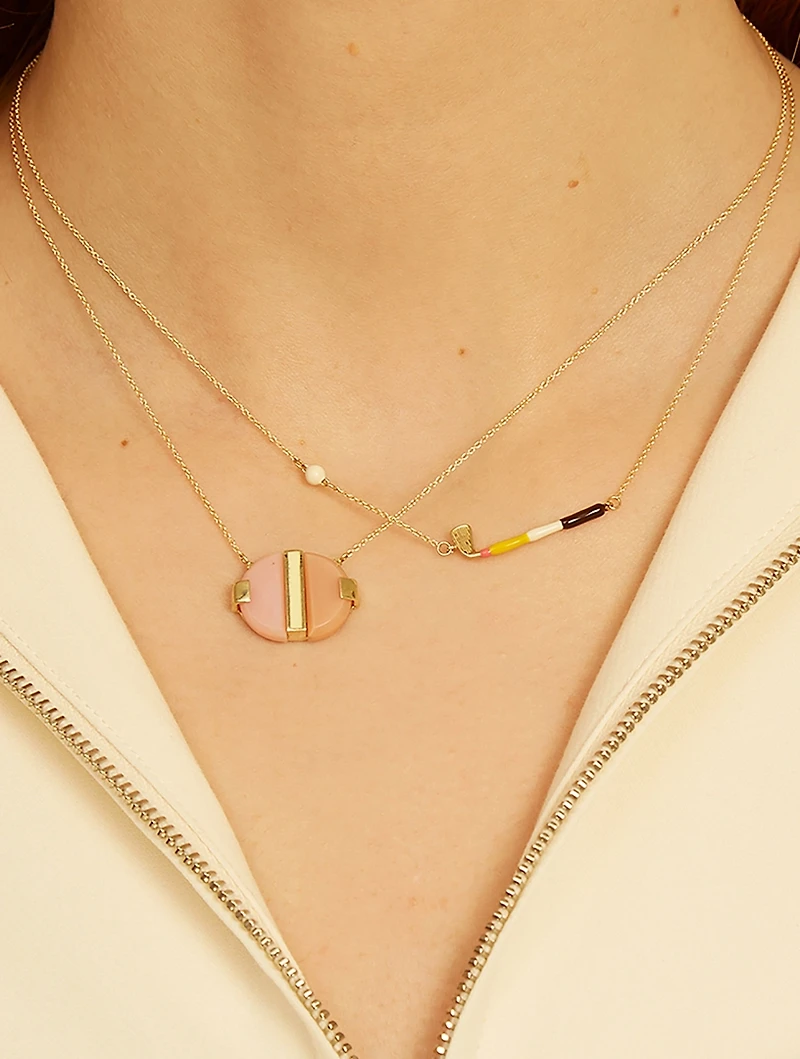 9K Gold Golf Pelota Enamel Pendant Necklace