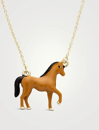 9K Gold Caballo Enamel Necklace