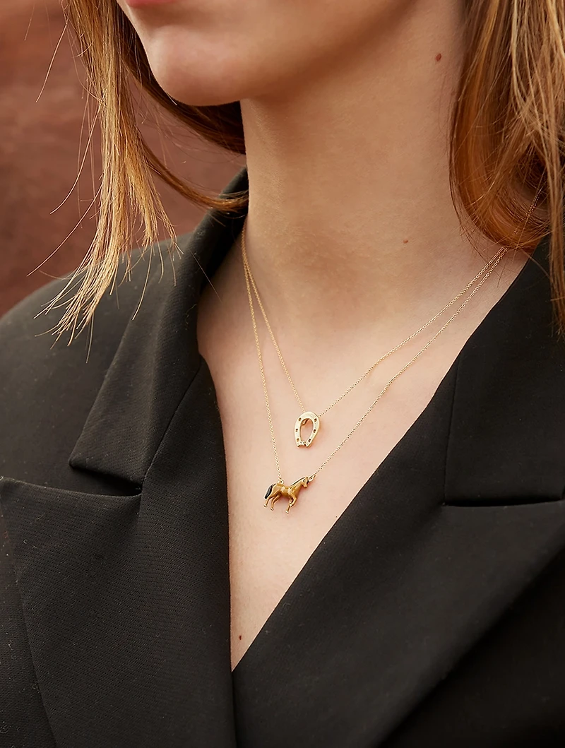9K Gold Caballo Enamel Necklace