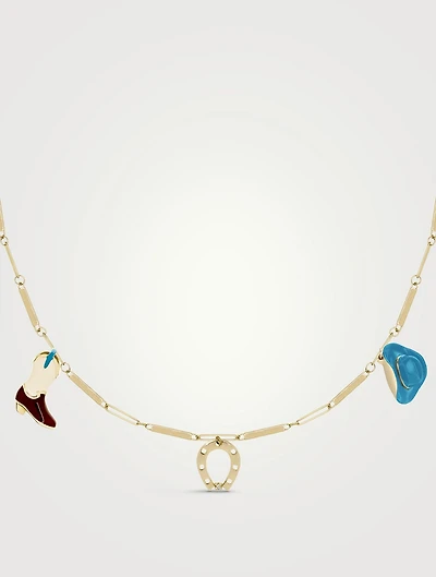 9K Gold Deco Tubitos Cowboy Charm Necklace