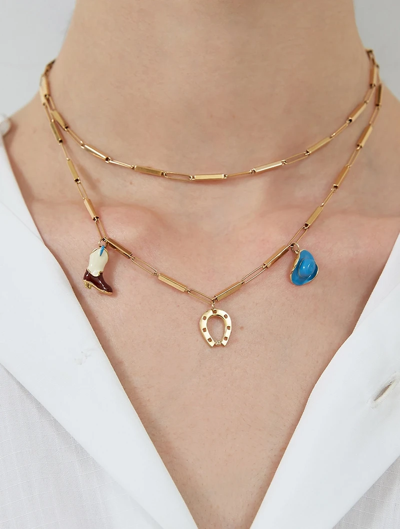9K Gold Deco Tubitos Cowboy Charm Necklace
