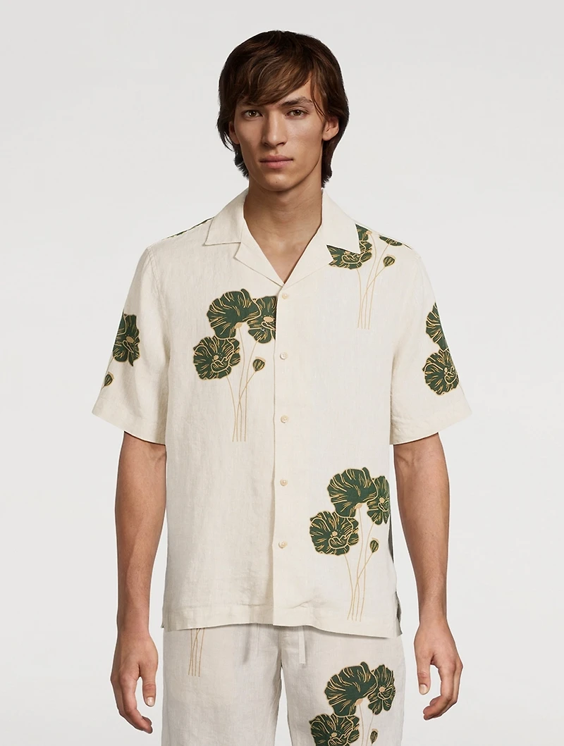 Roberto Linen SS Shirt Linear Floral Print