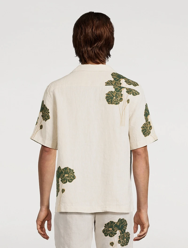 Roberto Linen SS Shirt Linear Floral Print