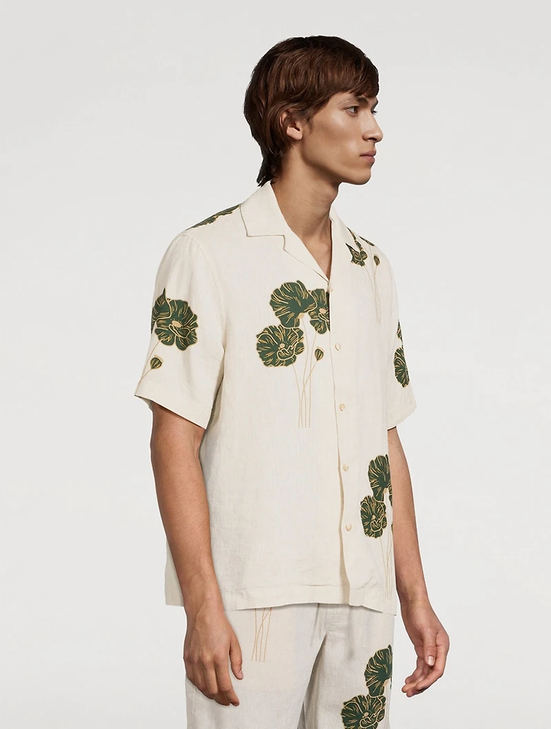 Roberto Linen SS Shirt Linear Floral Print