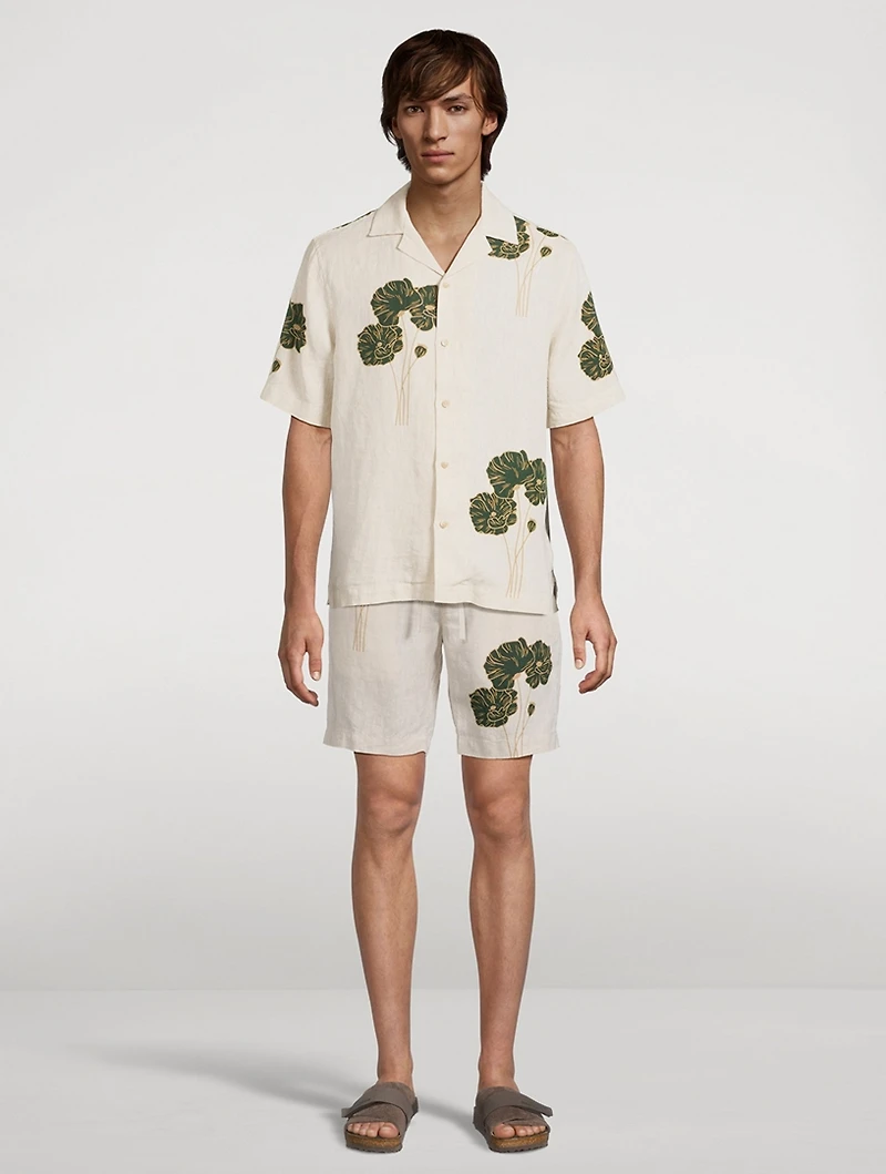 Roberto Linen SS Shirt Linear Floral Print