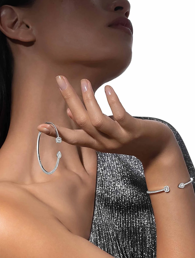 My Twin White Gold Skinny Bangle Bracelet With Diamonds