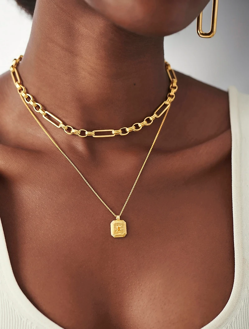 Engravable Citrine November Birthstone Pendant Necklace