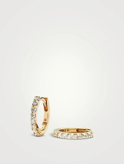 14K Gold Fine Classic Diamond Huggie Hoop Earrings