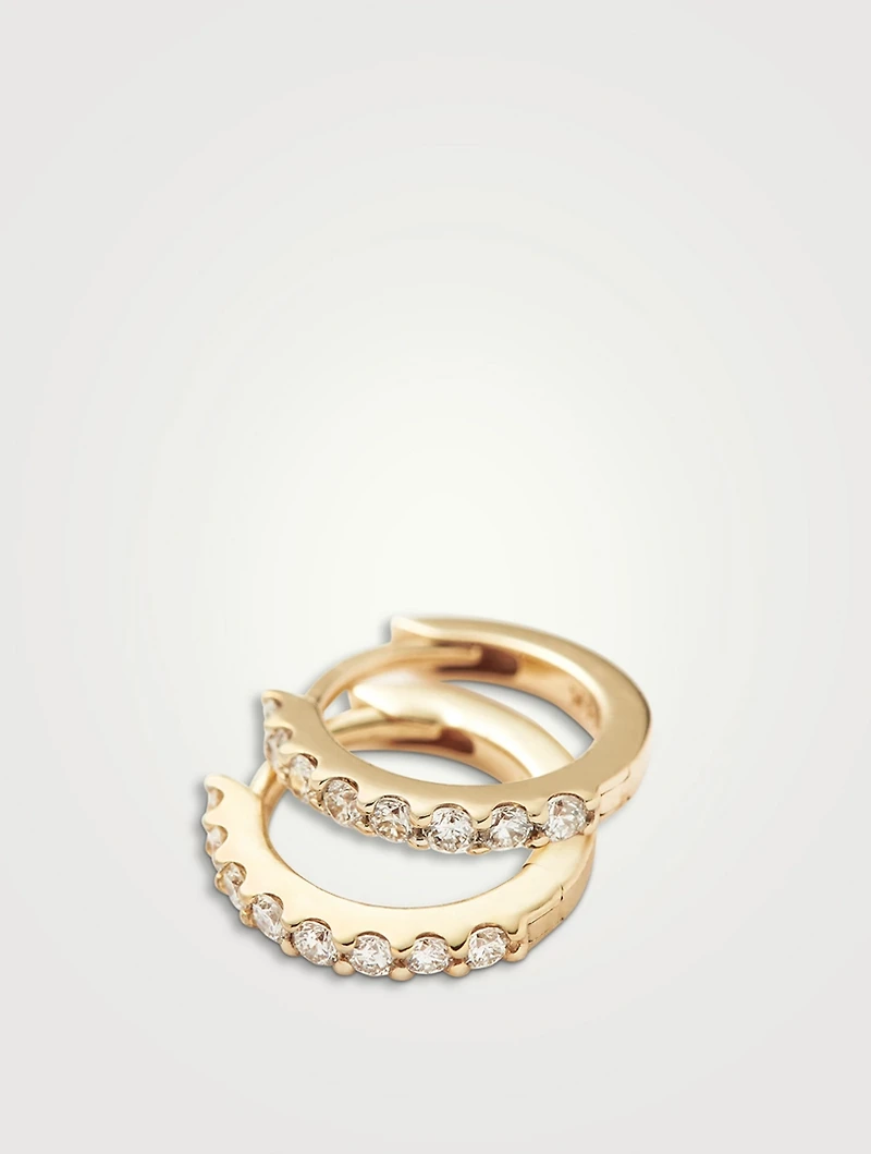 14K Gold Fine Classic Diamond Huggie Hoop Earrings