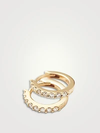 14K Gold Fine Classic Diamond Huggie Hoop Earrings