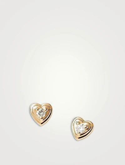 14K Gold Fine Diamond Heart Stud Earrings