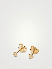 14K Gold Fine Diamond Heart Stud Earrings