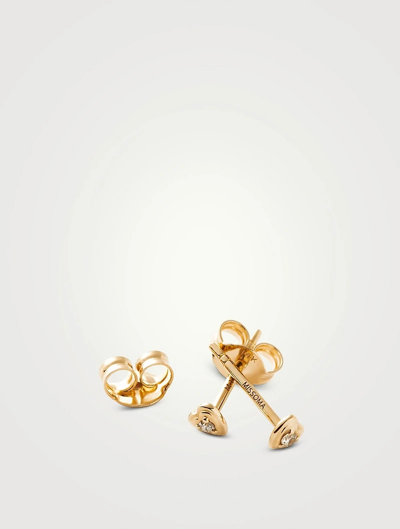 14K Gold Fine Diamond Heart Stud Earrings