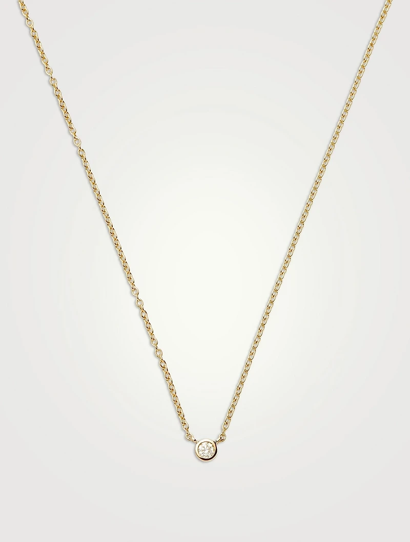14K Gold Fine Diamond Solitaire Pendant Necklace