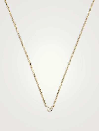 14K Gold Fine Diamond Solitaire Pendant Necklace