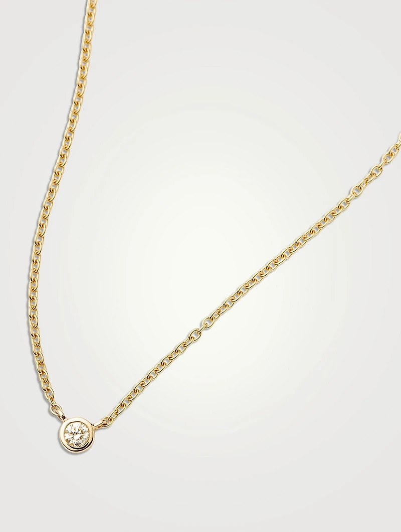 14K Gold Fine Diamond Solitaire Pendant Necklace