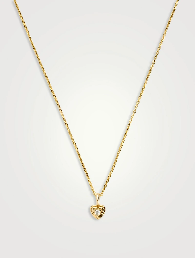 14K Gold Fine Diamond Heart Mini Pendant Necklace