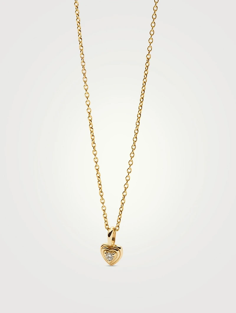 14K Gold Fine Diamond Heart Mini Pendant Necklace