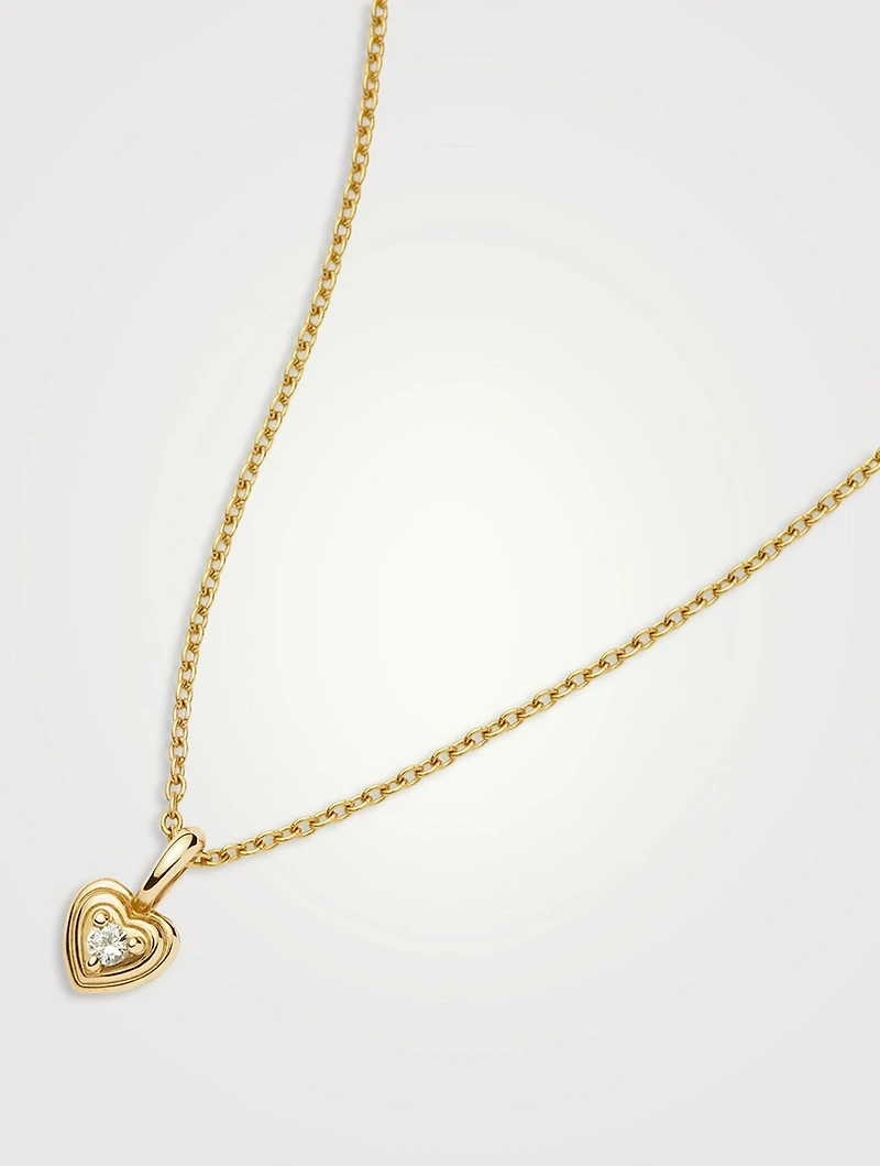 14K Gold Fine Diamond Heart Mini Pendant Necklace