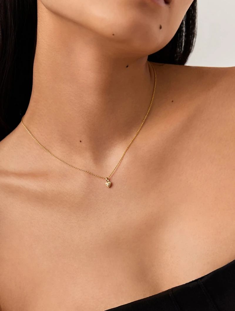14K Gold Fine Diamond Heart Mini Pendant Necklace