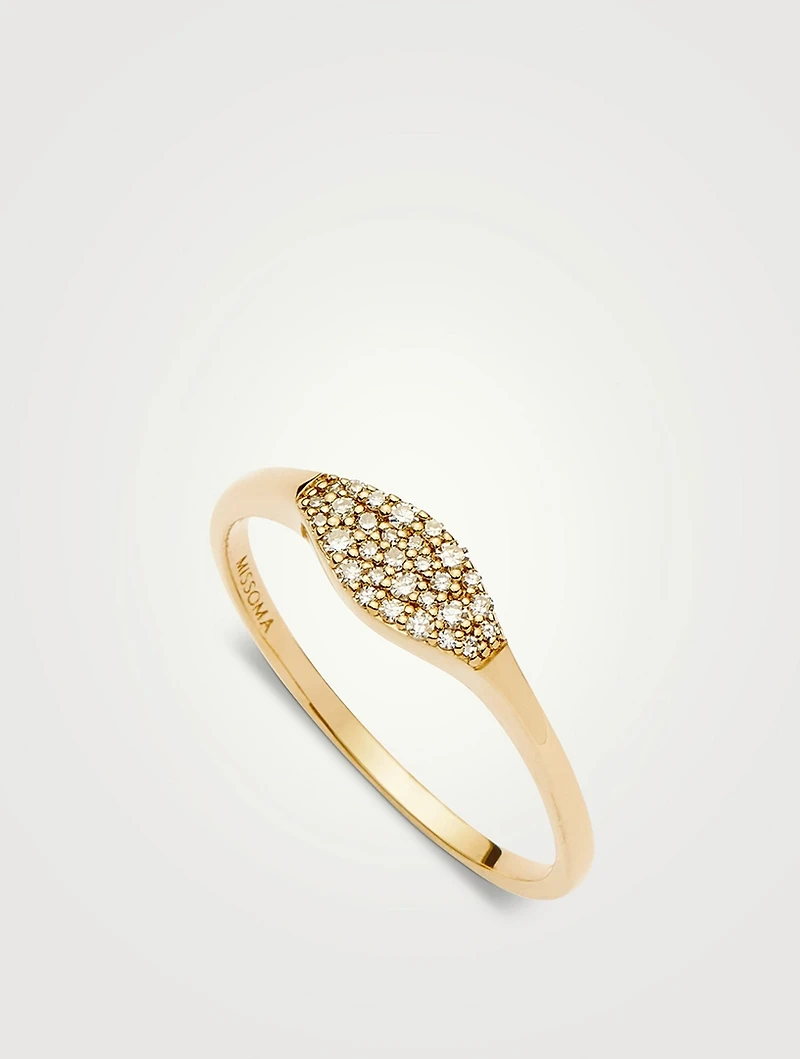 14K Gold Fine Signet Ring With Diamonds