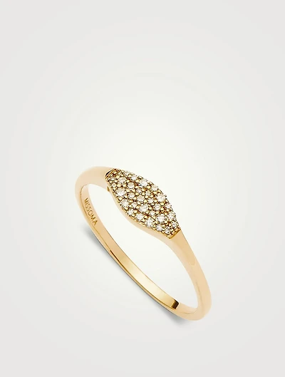 14K Gold Fine Signet Ring With Diamonds