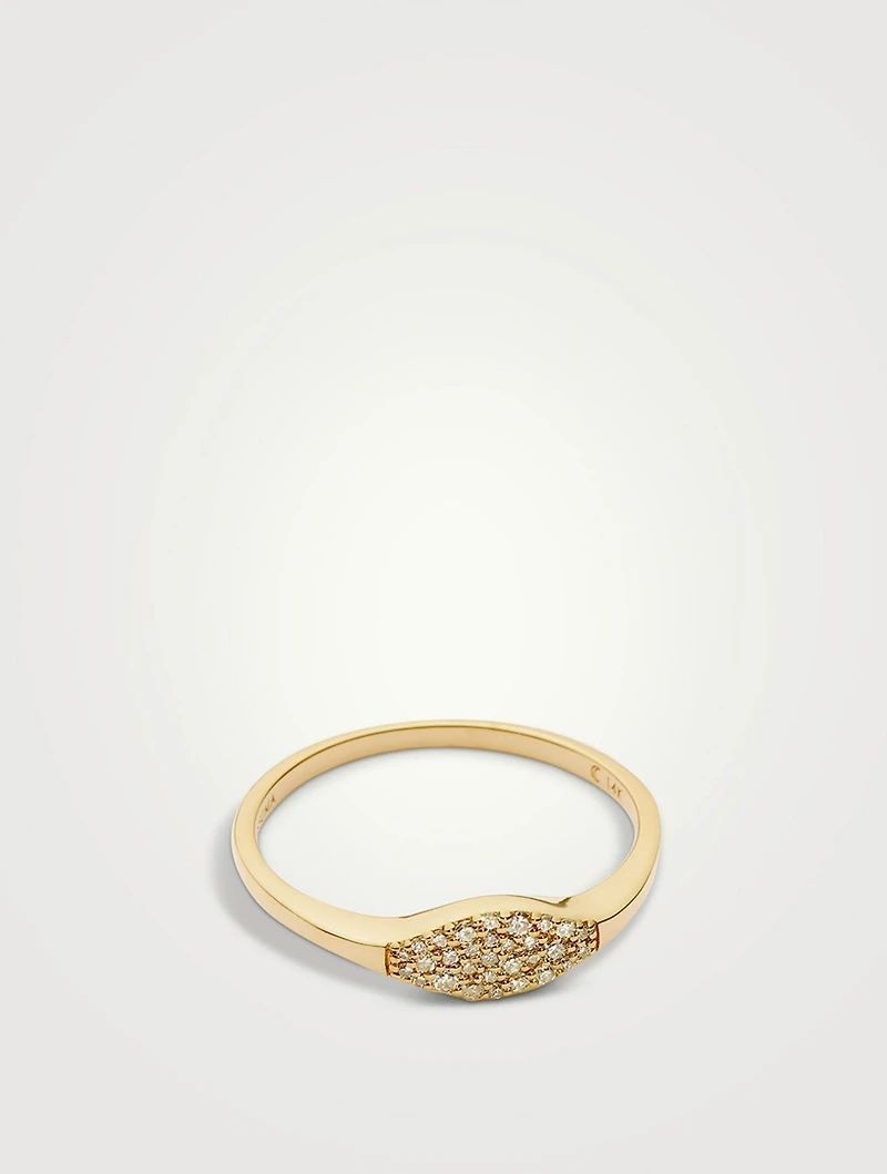 14K Gold Fine Signet Ring With Diamonds