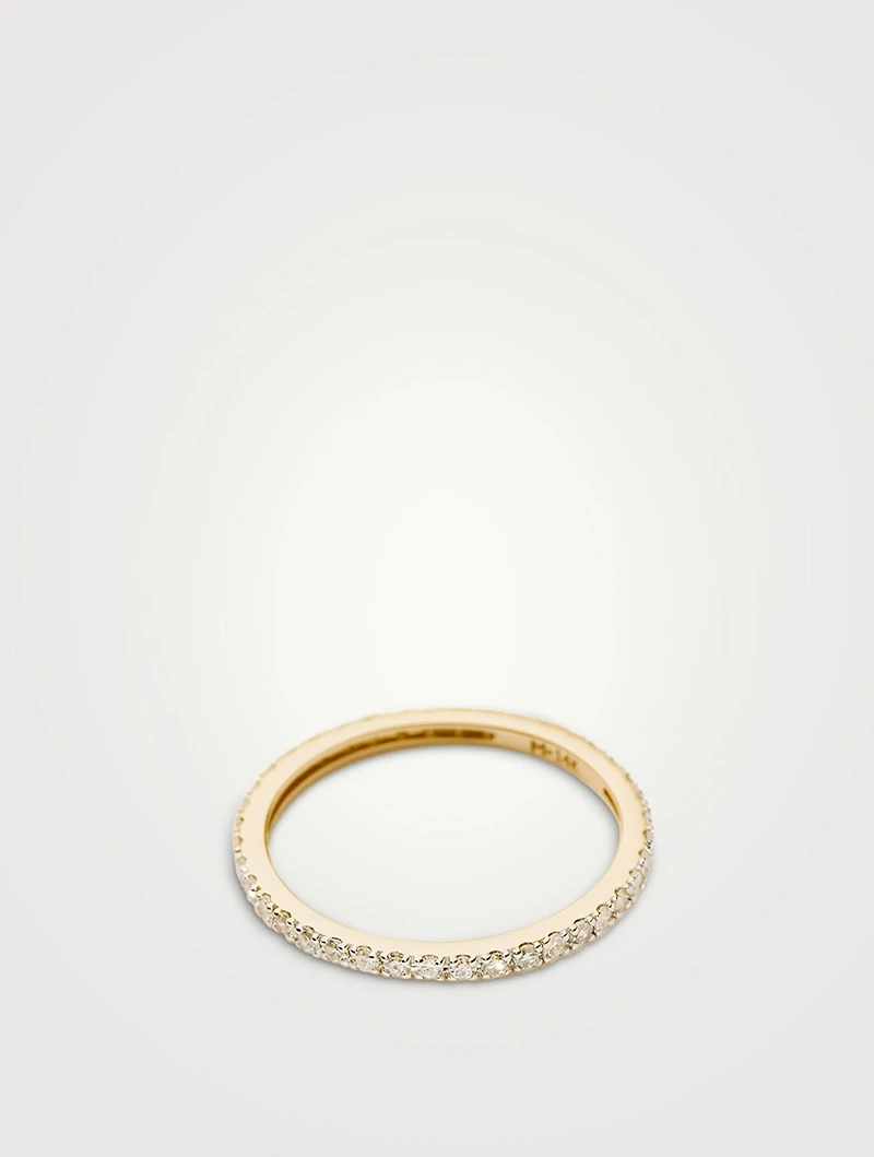 14K Gold Fine Slim Eternity Ring With Diamonds
