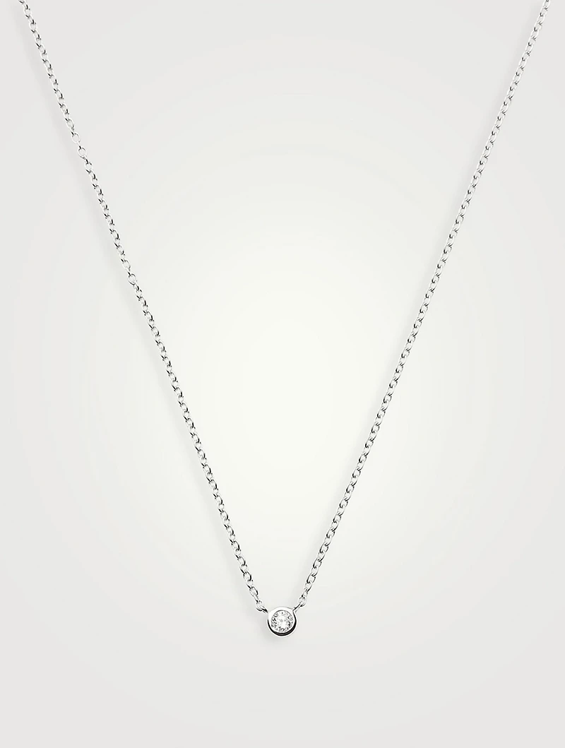 14K White Gold Fine Diamond Solitaire Pendant Necklace