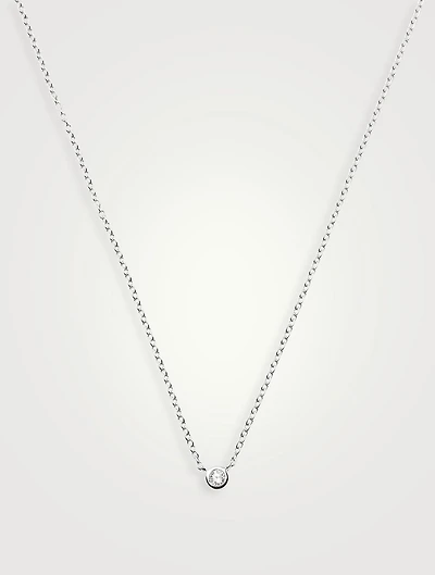 14K White Gold Fine Diamond Solitaire Pendant Necklace