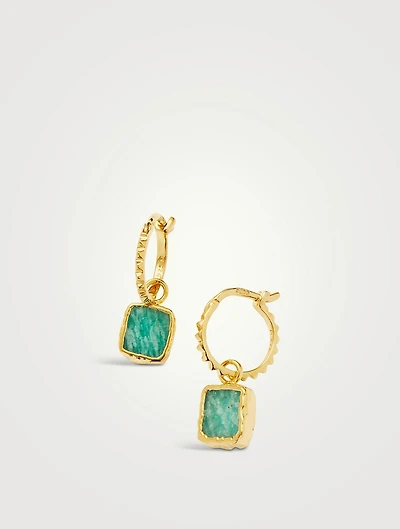 Mini Pyramid Charm Hoop Earrings With Amazonite