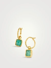 Mini Pyramid Charm Hoop Earrings With Amazonite