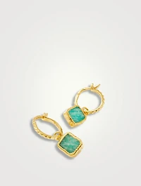 Mini Pyramid Charm Hoop Earrings With Amazonite
