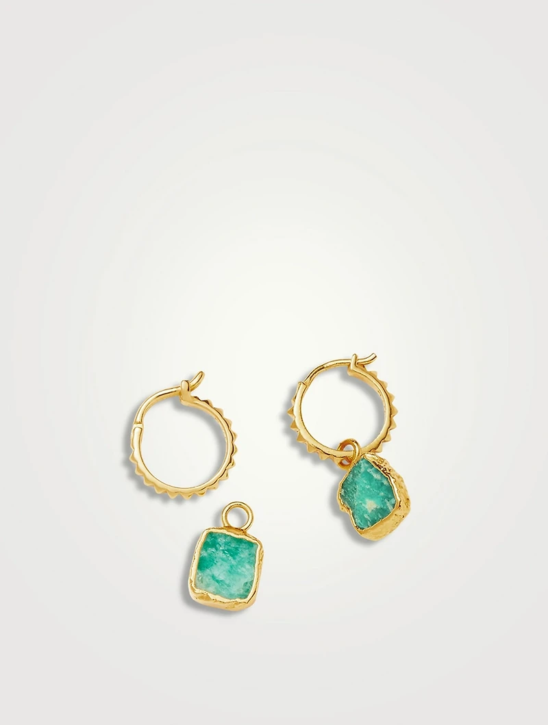 Mini Pyramid Charm Hoop Earrings With Amazonite
