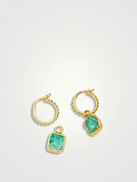 Mini Pyramid Charm Hoop Earrings With Amazonite