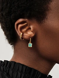 Mini Pyramid Charm Hoop Earrings With Amazonite
